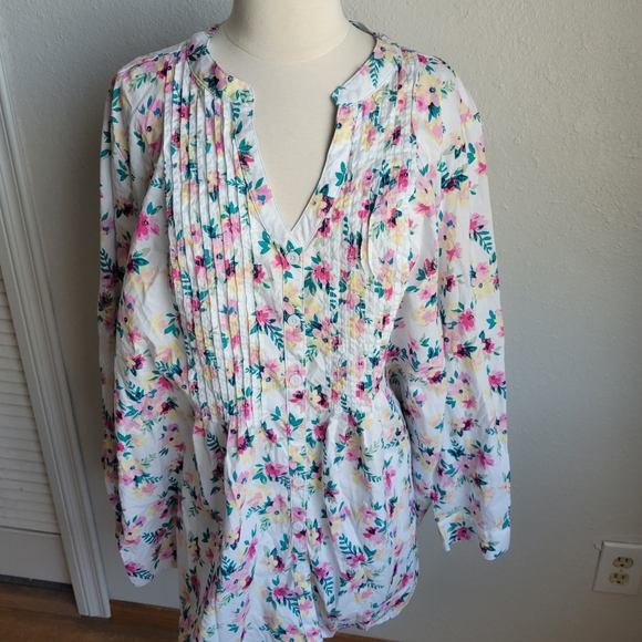 Woman Within Tops - Woman Within Floral Long Sleeve Blouse